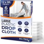 Ecotez 6 Pack 12 x 9 ft Extra Large Plastic Drop Cloth for Painting - Light & Durable Tarp Cover for Furniture - Plastic Clear Tarp Waterproof - Paint Floor Covering - Painters Drop Cloth Sheeting