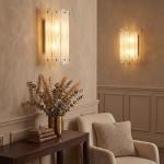 Tribesigns 13.78 Inch 2-Light Modern Brass Gold Wall Sconce with Glass Shade — Indoor Wall Light for Bedroom, Living Room, Hallway, Bathroom