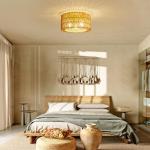 Rattan Ceiling Light Fixture, 3 Light Bohemian Modern Woven Ceiling Light, Boho Flush Mount Ceiling Light for Bedroom Living Room Dining Room, Bulb NOT Included