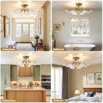 Luvkczc Semi Flush Mount Ceiling Light, Modern Gold Ceiling Light Fixture, Vintage Brass Lighting for Kitchen Entryway Hallway Bathroom Bedroom Foyer, 3 Light E12 Socket