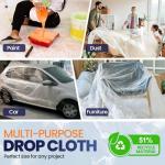 Ecotez 6 Pack 12 x 9 ft Extra Large Plastic Drop Cloth for Painting - Light & Durable Tarp Cover for Furniture - Plastic Clear Tarp Waterproof - Paint Floor Covering - Painters Drop Cloth Sheeting