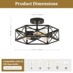 KUZIEG Modern Farmhouse Semi Flush Mount Ceiling Light,Industrial Black Ceiling Lighting Fixture,Hexagonal Close to Ceiling Lights for Kitchen, Hallway,Bedroom,Foyer,Dining,Laundry Room,14.6 Inch