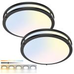 hepside 13inch Flush Mount Ceiling Light Fixture 2 Pack, Dimmable & 5CCT Ceiling Light Black, 24W 3000K 3500K 4000K 5000K 6500K Adjustable Ceiling Lamps for Bathroom Bedroom Hallway