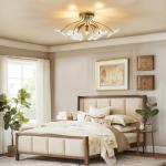 Luvkczc Semi Flush Mount Ceiling Light, Modern Gold Ceiling Light Fixture, Vintage Brass Lighting for Kitchen Entryway Hallway Bathroom Bedroom Foyer, 3 Light E12 Socket