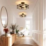 KUZIEG Modern Farmhouse Semi Flush Mount Ceiling Light,Industrial Black Ceiling Lighting Fixture,Hexagonal Close to Ceiling Lights for Kitchen, Hallway,Bedroom,Foyer,Dining,Laundry Room,14.6 Inch