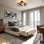 KUZIEG Modern Farmhouse Semi Flush Mount Ceiling Light,Industrial Black Ceiling Lighting Fixture,Hexagonal Close to Ceiling Lights for Kitchen, Hallway,Bedroom,Foyer,Dining,Laundry Room,14.6 Inch