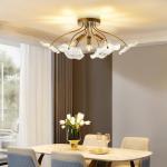 Luvkczc Semi Flush Mount Ceiling Light, Modern Gold Ceiling Light Fixture, Vintage Brass Lighting for Kitchen Entryway Hallway Bathroom Bedroom Foyer, 3 Light E12 Socket