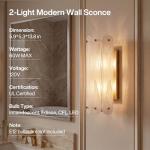 Tribesigns 13.78 Inch 2-Light Modern Brass Gold Wall Sconce with Glass Shade — Indoor Wall Light for Bedroom, Living Room, Hallway, Bathroom