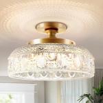 Lamomo Semi Flush Mount Ceiling Light, Upgraded Larger 12 Inch Golden Hallway Light Fixture, 3 Light Globe Glass Close to Ceiling Scone,Indoor Hanging Light for Bedroom Kitchen Porch Hallway