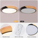 Vikaey Modern LED Ceiling Light, Minimalist Wood Flush Mount Ceiling Light Fixture, 4000K Not Dimmable, Circle Lighting Lamp with Acrylic Lampshade for Bedroom Laundry Room Hallway (Black,11.8")