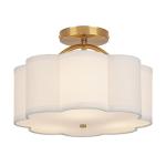 CALOKES Semi Flush Mount Ceiling Light, 11.8" Modern 3-Light Fixture with Petal-Shaped Cream White Fabric Shade and Golden Support Arm, Ideal for Bedroom, Kitchen, Living Room, Hallway, and Entryway
