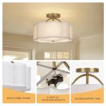 CALOKES Semi Flush Mount Ceiling Light, 11.8" Modern 3-Light Fixture with Petal-Shaped Cream White Fabric Shade and Golden Support Arm, Ideal for Bedroom, Kitchen, Living Room, Hallway, and Entryway