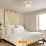 CALOKES Semi Flush Mount Ceiling Light, 11.8" Modern 3-Light Fixture with Petal-Shaped Cream White Fabric Shade and Golden Support Arm, Ideal for Bedroom, Kitchen, Living Room, Hallway, and Entryway