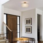 CALOKES Semi Flush Mount Ceiling Light, 11.8" Modern 3-Light Fixture with Petal-Shaped Cream White Fabric Shade and Golden Support Arm, Ideal for Bedroom, Kitchen, Living Room, Hallway, and Entryway