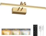 Battery Operated Picture Light for Wall, 4000mAh Cordless Wall Lamp for Painting Photo Artwork , Remote Control, Magnetic for Easy to Charge,Timers, 13.8'' Display for Gallery Living Room Bedroom Gold