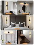 Battery Operated Wall Sconces Set of 2, Modern Wireless Wall Lights with Remote & Touch Control, 24 Inch Black Dimmable Rechargeable LED Sconce with 3 Colors & Timer for Bedroom, Living Room, Hallway