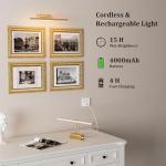 Battery Operated Picture Light for Wall, 4000mAh Cordless Wall Lamp for Painting Photo Artwork , Remote Control, Magnetic for Easy to Charge,Timers, 13.8'' Display for Gallery Living Room Bedroom Gold