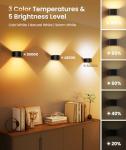 FULEN Motion Sensor Wall Light with Remote Control 3 Colors Wireless Wall Lamp LED Indoor Up and Down Wall Sconce 5000mAh Rechargeable Battery Powered Wall Lamps Brightness Adjustable, Black 2 Pack