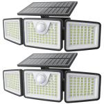 daphino 2500LM Solar Lights Outdoor with Motion Sensor,3 Head 270° Wide Angle Street Area Lights, IP65 Waterproof Security Lighting with 3 Modes(Non-Remote,2 Pcs)