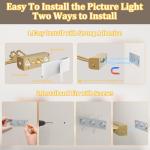 Battery Operated Picture Light for Wall, 4000mAh Cordless Wall Lamp for Painting Photo Artwork , Remote Control, Magnetic for Easy to Charge,Timers, 13.8'' Display for Gallery Living Room Bedroom Gold