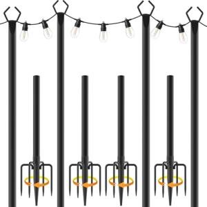 AILBTON 10Ft String Light Poles 4 Pack,Light Poles for Outside Lights,Outdoor with Fence Brackets Hanging Lights,Metal Stand Deck Patio Backyard