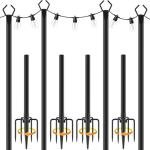AILBTON 10Ft String Light Poles 4 Pack,Light Poles for Outside Lights,Outdoor with Fence Brackets Hanging Lights,Metal Stand Deck Patio Backyard