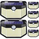 HMCITY 120 LED Outdoor Solar Lights with Motion Sensor and 3 Lighting Modes, IP65 Waterproof Wide Solar Wall Lights Ideal for Garden Patio Yard (Front Button 6Packs, Black Shell-Daylight White)