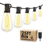 Larkvue 25FT Outdoor String Lights, Patio Lights with 10+1 LED Dimmable Waterproof Shatterproof ST38 Retro Edison 2700K Bulbs for Balcony Yard, Black