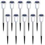 DenicMic Solar Lights Outdoor 10 Pack Waterproof 6000K Cold White LED Stainless Steel Stake Outside Lights for Yard Pathway Garden Driveway Walkway Landscape Path Lighting