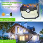 HMCITY 120 LED Outdoor Solar Lights with Motion Sensor and 3 Lighting Modes, IP65 Waterproof Wide Solar Wall Lights Ideal for Garden Patio Yard (Front Button 6Packs, Black Shell-Daylight White)
