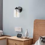 KENMI, 1-Light Bathroom Black Vanity Light Matte Black Wall Sconce Vintage with Clear Glass Shade, Hallway Light Fixture Sconces Wall Lighting