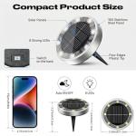 Peasur Solar Ground Lights Outdoor, 8 Pack Flat Solar Powered Disc Lights, IP68 Waterproof, Anti-Rust, Landscape Lighting for Pathway Garden Yard Lawn Walkway Landscape Driveway, Mini, Cool White