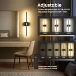 Battery Operated Wall Sconces Set of Two, 10000mAh Rechargeable Wall Lights with Remote Control, 360° Rotate Dimmable Black Gold LED Cordless Lighting for Bedroom, Living Room, Hallway, 29 Inch, 3CCT