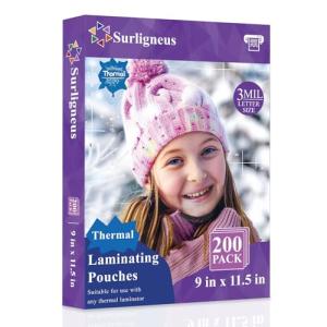Laminating Sheets 8.5 x 11, 200 Pack Thermal Laminating Pouches 3 mil, Clear Thermal Laminating Plastic Paper Laminator Sheets, Clear Laminate Sheets Fits Letter Sized Paper (8.9 in. × 11.4 in.).