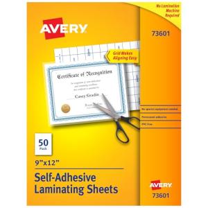 Avery Clear Laminating Sheets, 9" x 12", Permanent Self-Adhesive, 50 Self-Laminating Sheets, Great for Protecting Documents, Photos, and Signs More (73601)