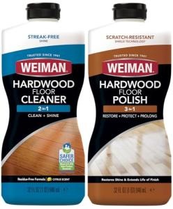 Weiman Hardwood Floor Cleaner and Polish Restorer Combo - 2 Pack - High-Traffic Hardwood Floor, Natural Shine, Removes Scratches, Leaves Protective Layer
