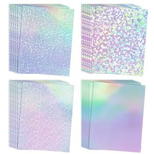 Koala Holographic Laminate Sheets A4 - Clear Self-Adhesive Sticker Paper, 25 Sheets Transparent Waterproof Overlay for Stickers - Gem, Dot, Rainbow, Star Patterns