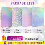 Koala Holographic Laminate Sheets A4 - Clear Self-Adhesive Sticker Paper, 25 Sheets Transparent Waterproof Overlay for Stickers - Gem, Dot, Rainbow, Star Patterns