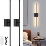 JZEKVN Battery Operated Wall Sconce Set of Two with Remote Control, 3000K-6000K Dimmable Black Wall Lights, Timable LED Wireless Wall Sconces, 350° Ratate for Bathroom, Living Room, Hallway 29.1 Inch
