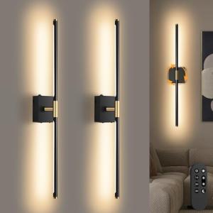 SAIMAND Wall Sconces Set of 2 Battery Operated, Wireless USB Rechargeable Wall Lights with Remote Control, 360° Rotation, 8000mAh LED Dimmable Picture Lamp for Living Room,Bedroom,Hallway (30in Black)