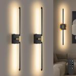 SAIMAND Wall Sconces Set of 2 Battery Operated, Wireless USB Rechargeable Wall Lights with Remote Control, 360° Rotation, 8000mAh LED Dimmable Picture Lamp for Living Room,Bedroom,Hallway (30in Black)