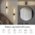 SAIMAND Wall Sconces Set of 2 Battery Operated, Wireless USB Rechargeable Wall Lights with Remote Control, 360° Rotation, 8000mAh LED Dimmable Picture Lamp for Living Room,Bedroom,Hallway (30in Black)