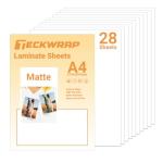 TECKWRAP Matte Laminating Sheets clear laminate sheets Sticker Paper for Inkjet Printer Clear Laminate Sheets for Printable Vinyl Sticker Paper, Photo Paper, Labels 8.26" x 11.69" A4 28 Sheets, Matte