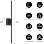 JZEKVN Battery Operated Wall Sconce Set of Two with Remote Control, 3000K-6000K Dimmable Black Wall Lights, Timable LED Wireless Wall Sconces, 350° Ratate for Bathroom, Living Room, Hallway 29.1 Inch