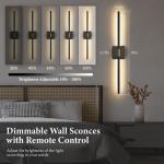 SAIMAND Wall Sconces Set of 2 Battery Operated, Wireless USB Rechargeable Wall Lights with Remote Control, 360° Rotation, 8000mAh LED Dimmable Picture Lamp for Living Room,Bedroom,Hallway (30in Black)