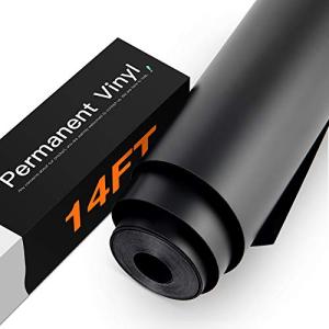 HTVRONT Black Permanent Vinyl - 12" x 14 FT Permanent Adhesive Matte Black Vinyl Roll Compatible with Cricut Cutting Machine, Silhouette, Cameo Cutters, Signs, Scrapbooking, Craft, Die Cutters