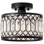 Pevfah Crystal Black Ceiling Light, Modern Semi Flush Mount Ceiling Lighting Fixture, Round Hallway Lighting Fixtures for Kitchen Entryway Bedroom Laundry Room, 1-Light, 9 Inch