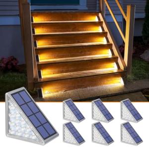 NIORSUN Solar Step Lights,6 Pack Warm White Solar Stair Lights Outdoor Waterproof IP67 Auto On Off,Solar Lights for Steps,Stair,Patio,Yard,Porch,Front Door,Sidewalk,Deck Decor