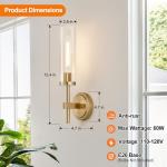 MOKATNG Wall Sconces Set of Two, Brushed Gold Bathroom Sconces with Clear Glass, Hardwired Sconces Wall Decor Set of 2, Modern Wall Light Fixtures for Bathroom Mirror Living Room Bedroom Hallway
