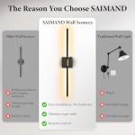 SAIMAND Wall Sconces Set of 2 Battery Operated, Wireless USB Rechargeable Wall Lights with Remote Control, 360° Rotation, 8000mAh LED Dimmable Picture Lamp for Living Room,Bedroom,Hallway (30in Black)